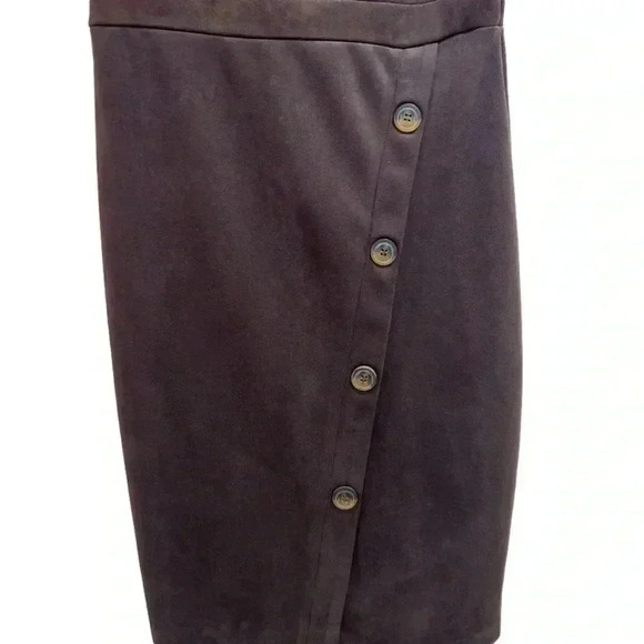 Emma & Michele Brown Suede Dress Midi Mock Neck Button Accents Size 6 - Picture 2 of 3